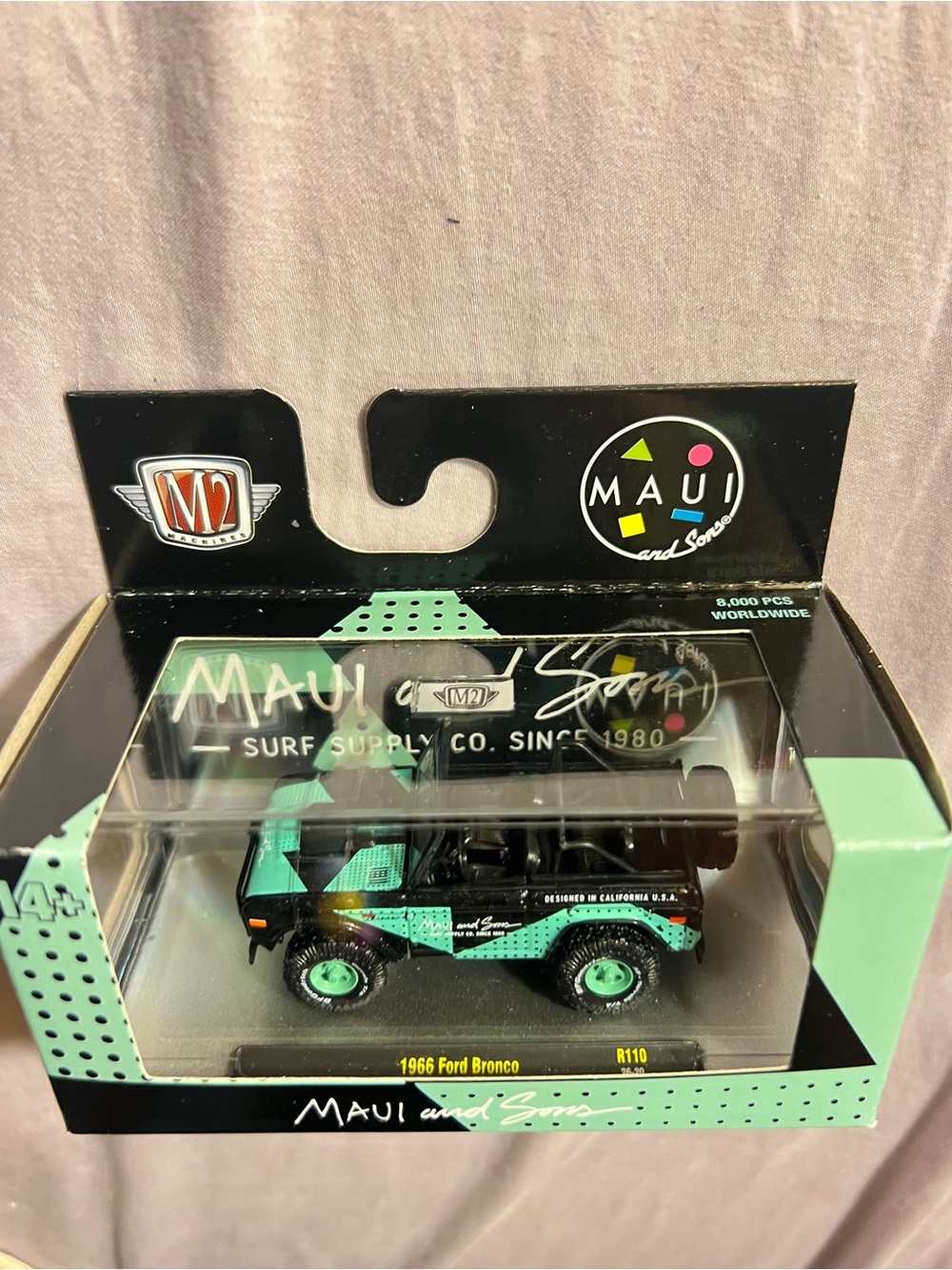 Maui and Sons Black and Mint Green 1966 Ford Bronco Die-Cast